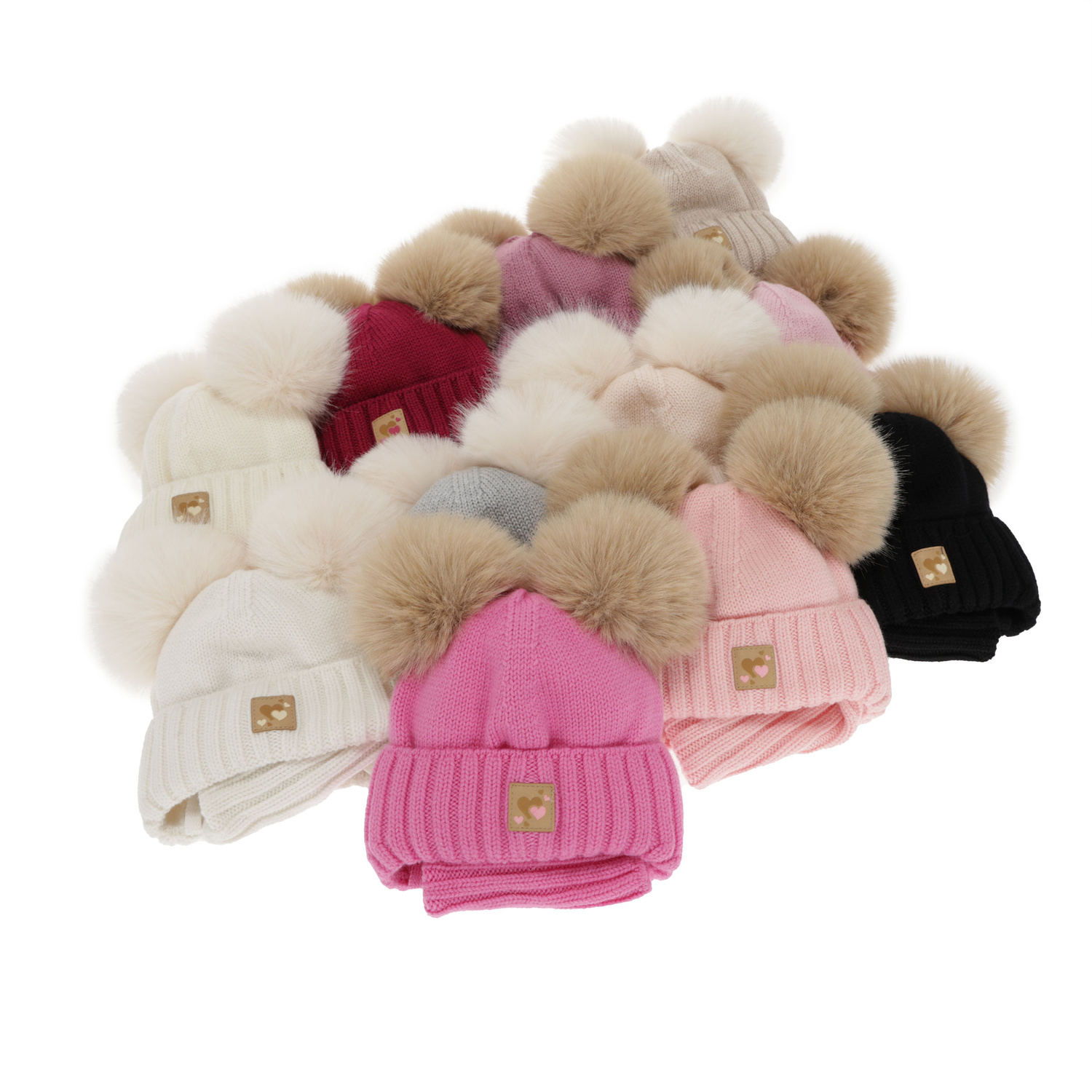 Ensemble bonnet et tour de cou fille, hiver, rose, 100% laine mérinos, doublé polaire laine, Ronia