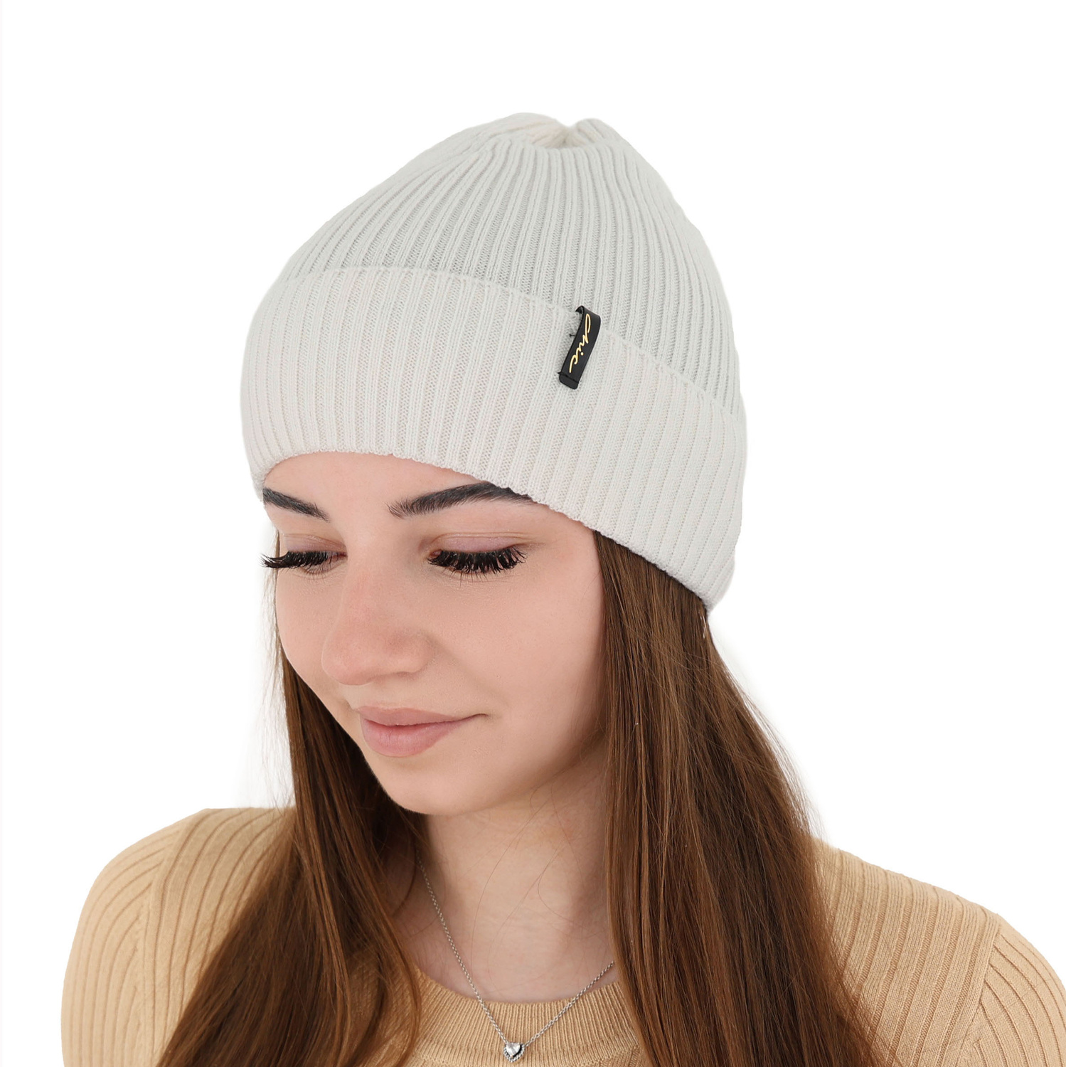 Bonnet d'hiver femme, blanc, avec laine mérinos, Megan