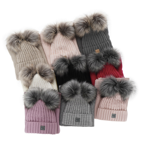 Ensemble d'hiver fille: bonnet et écharpe, noir, avec deux pompons, Zenda