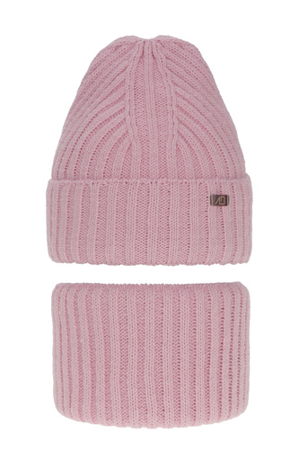 Ensemble d'hiver fille: bonnet et snood, rose, Valentine