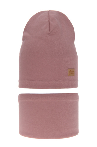 Ensemble automne/printemps fille: bonnet et snood, lavande, en coton, Selfie