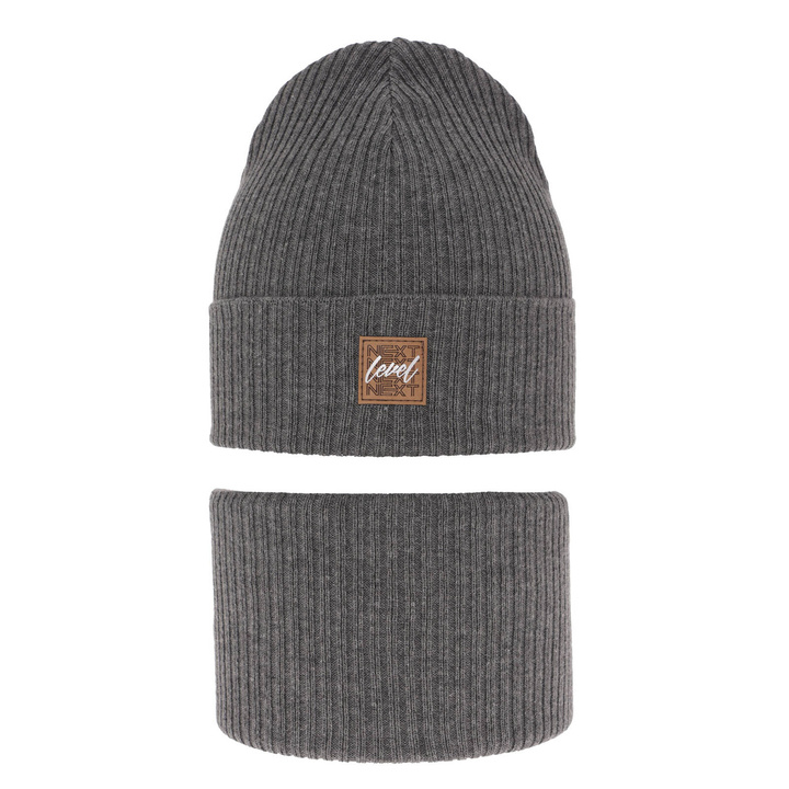 Ensemble automne/printemps garçon: bonnet et snood, avec coton, gris, Fenix