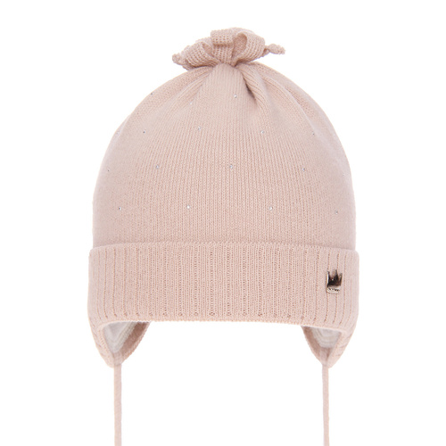 Bonnet automne/printemps fille, beige, avec liens, Oliwka