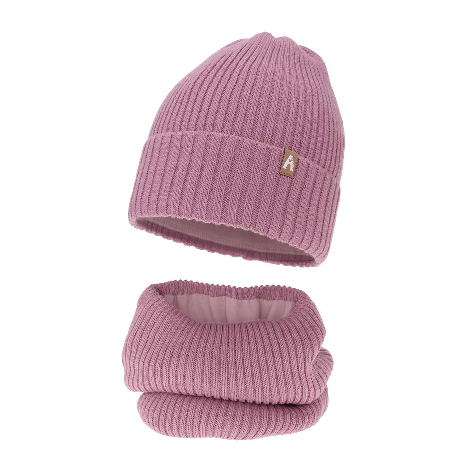 Ensemble d'hiver fille: bonnet et snood, violet, avec laine mérinos, doublé de polaire, Peggy