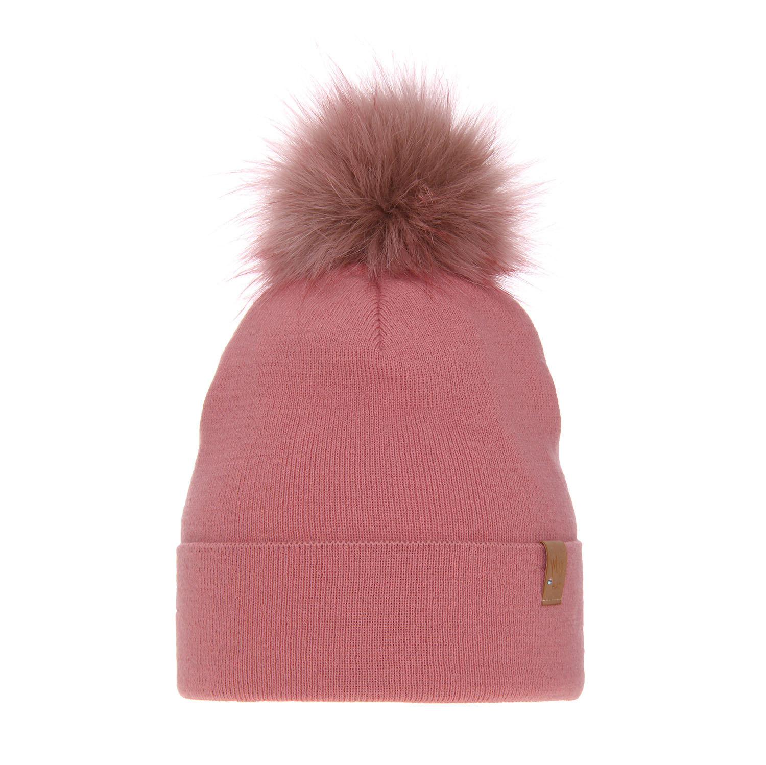 Bonnet d'hiver femme, rose, avec pompon, Kalia