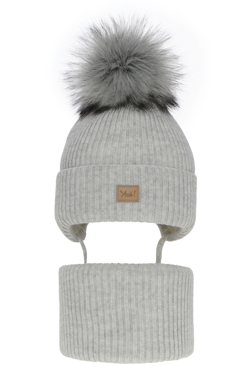 Ensemble d'hiver fille: bonnet et snood, gris, avec pompon, Dilajla