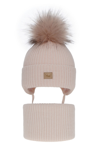 Ensemble d'hiver fille: bonnet et snood, rose, avec pompon, Dilajla