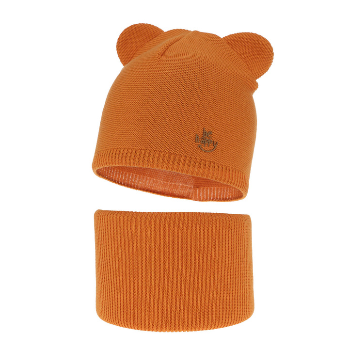 Ensemble automne/printemps garçon: bonnet et snood, avec coton, orange, Avec pompon, Ludvic