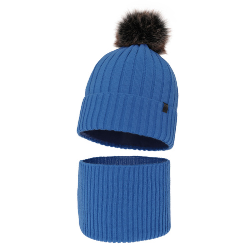 Ensemble d'hiver garçon: bonnet et snood, bleu, avec pompon, Relax