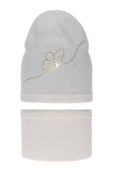 Ensemble automne/printemps fille: bonnet et snood, crème, en coton, Jula