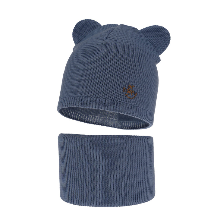 Ensemble automne/printemps garçon: bonnet et snood, avec coton, bleu foncé, Ludvic