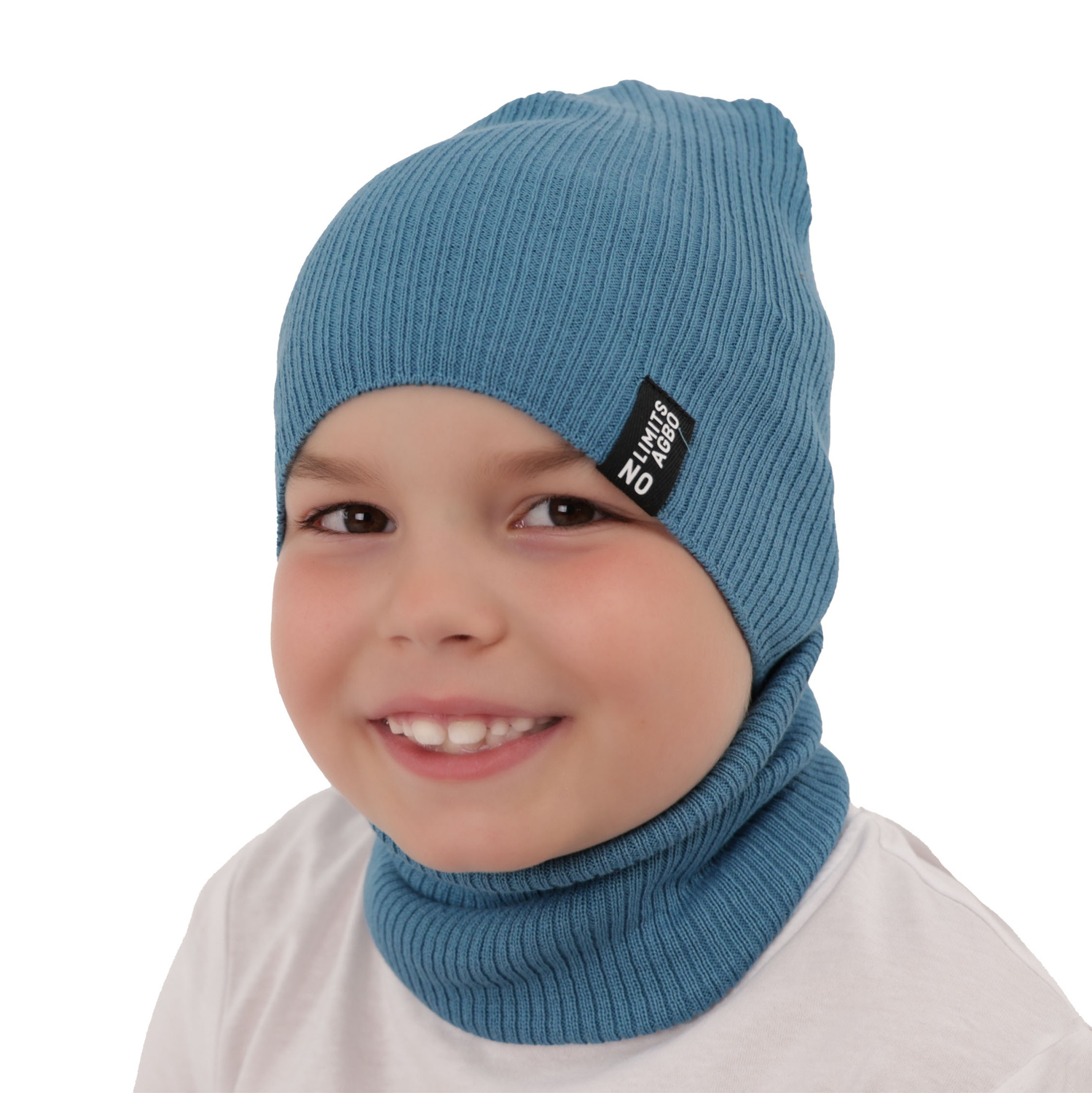 Ensemble automne/printemps garçon: bonnet et snood, avec coton, bleu, Tunis