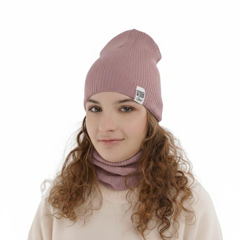 Ensemble automne/printemps fille: bonnet et snood, avec coton, violet, Farinka