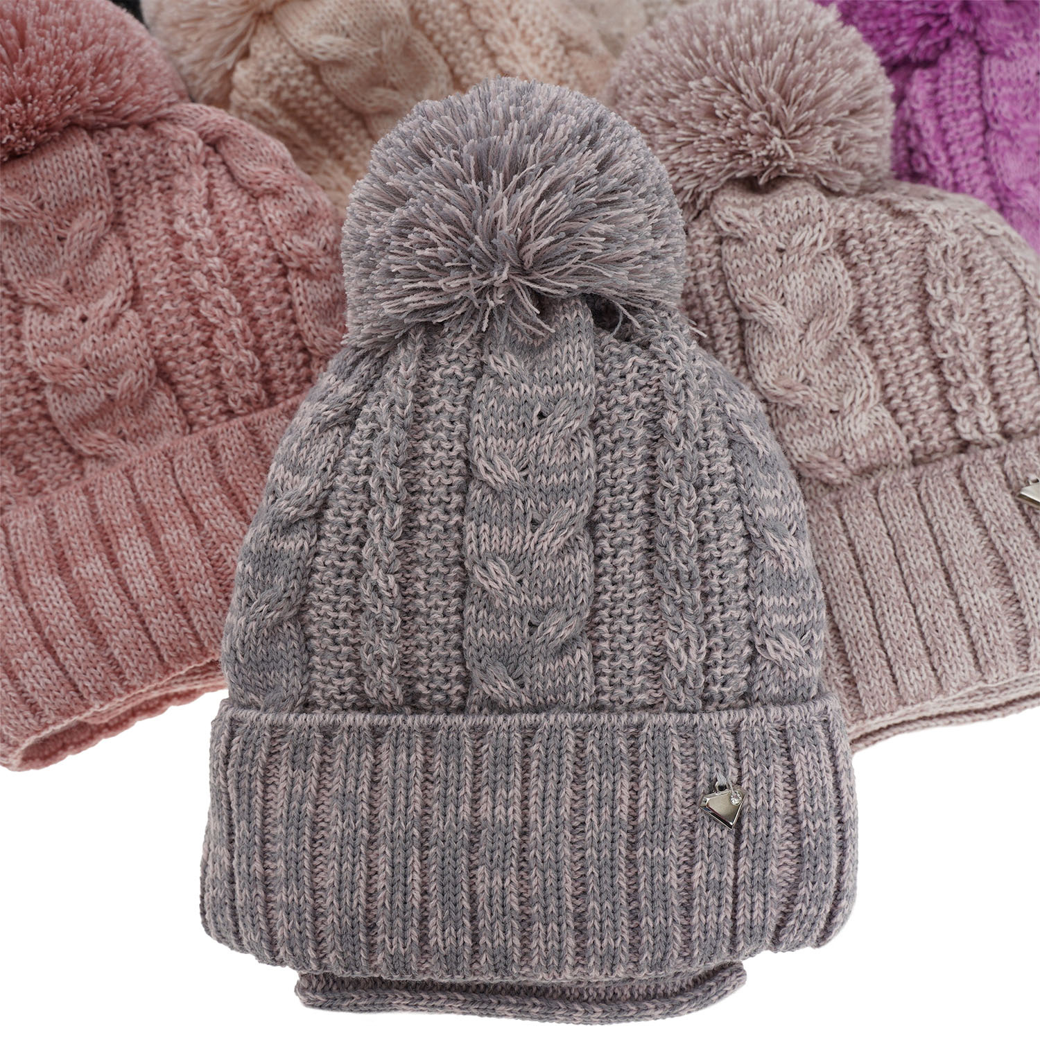 Ensemble d'hiver fille: bonnet et snood, rose, avec pompon, Maroko