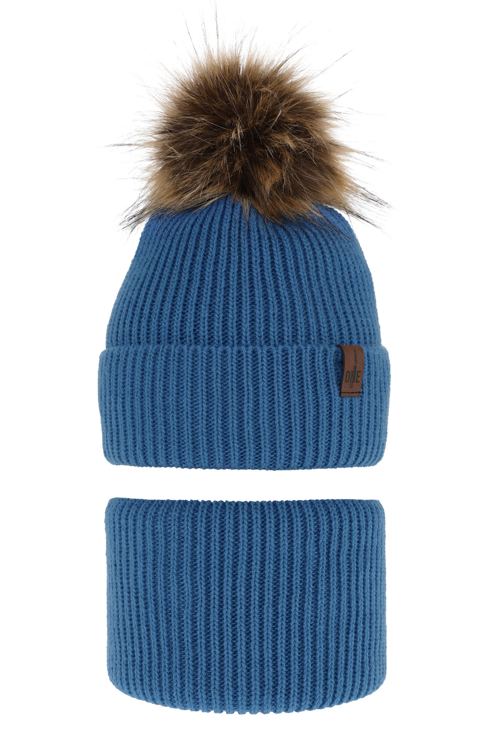 Ensemble d'hiver garçon: bonnet et snood, bleu, avec pompon, Modus