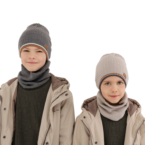Ensemble automne/printemps garçon: bonnet et snood, avec coton, bleu, en coton, London