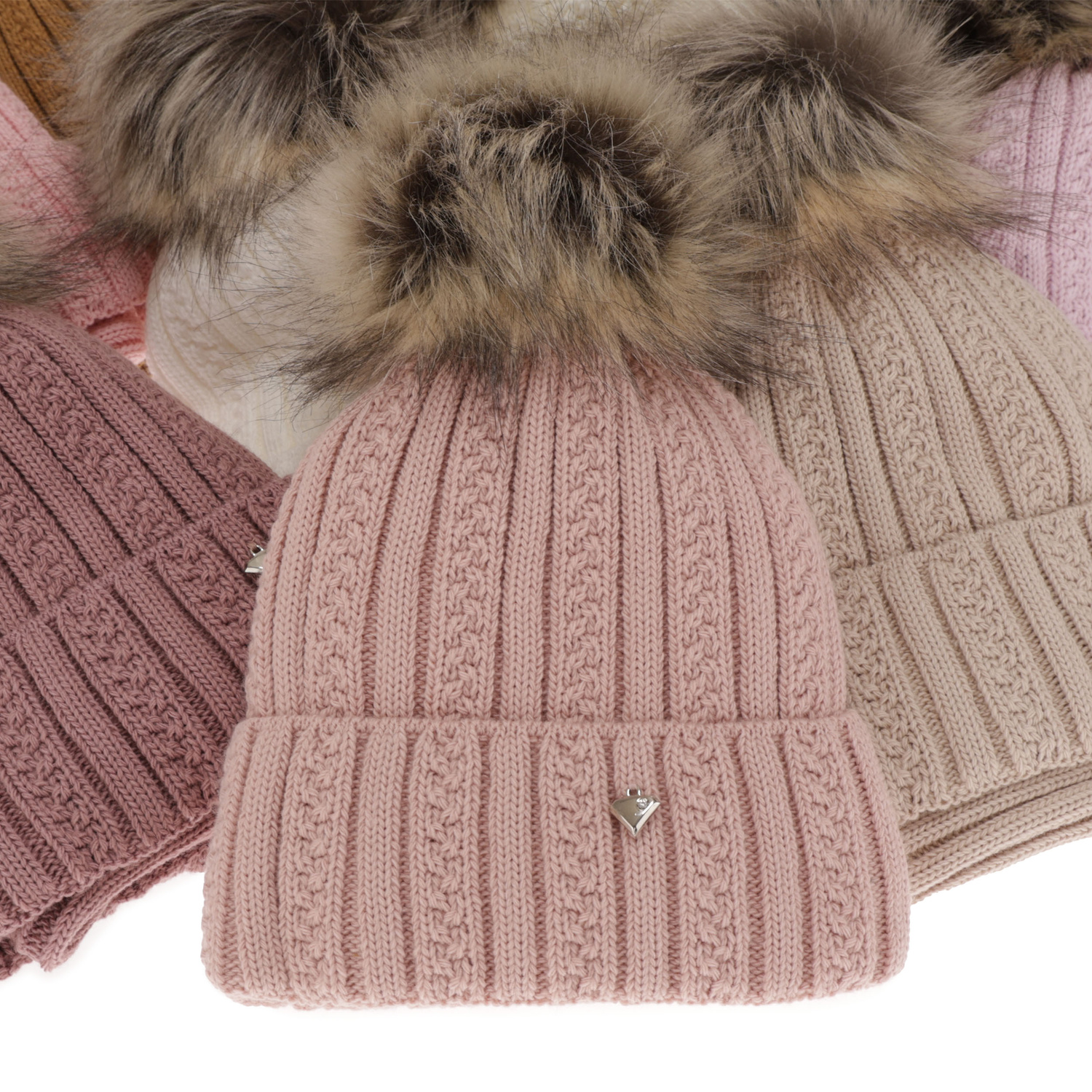Ensemble d'hiver fille: bonnet et snood, rose, avec pompon, Wirginia