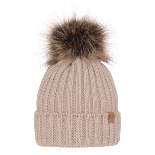 Bonnet d'hiver femme, beige, avec pompon, Europa