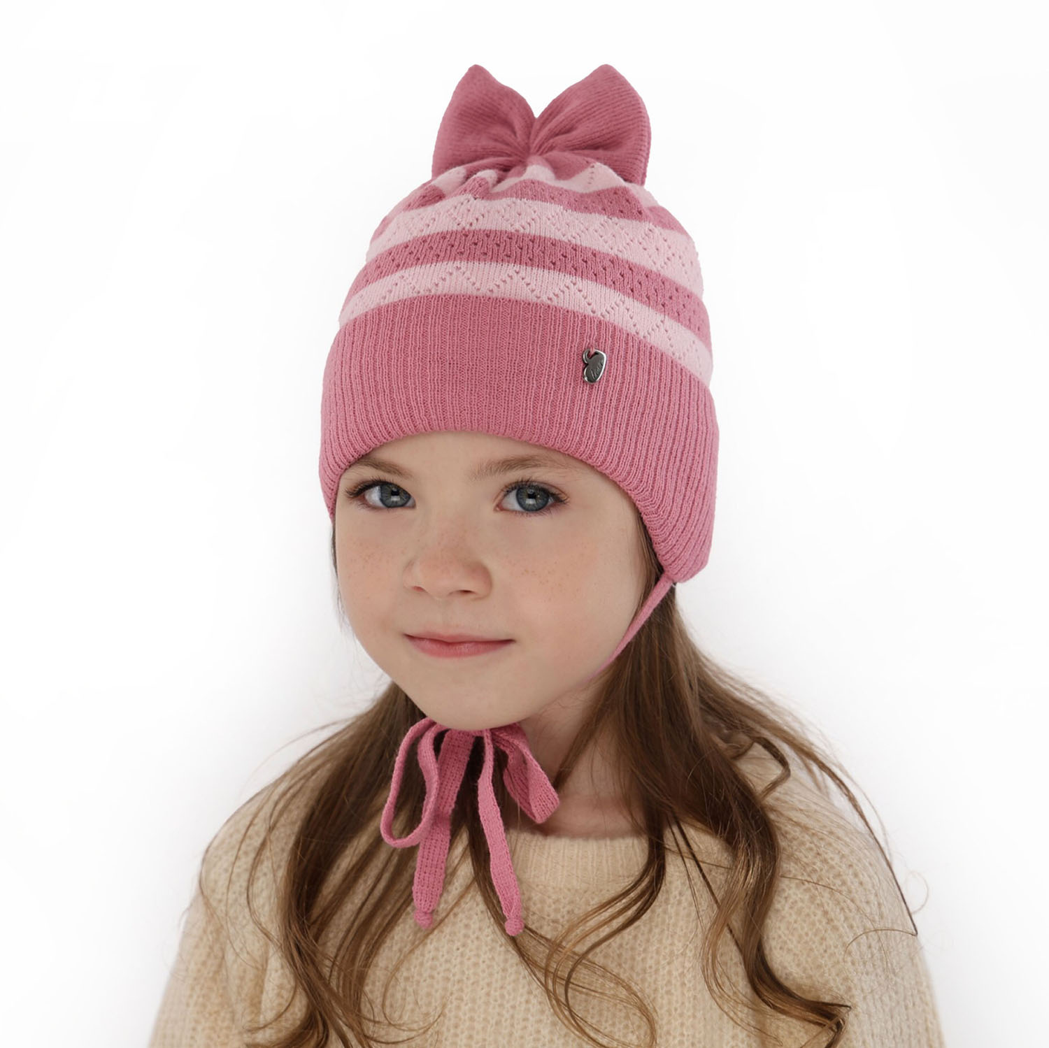 Bonnet automne/printemps fille, lilas, avec liens, Leda