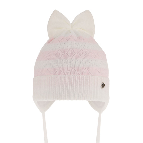 Bonnet automne/printemps fille, blanc, avec liens, Leda