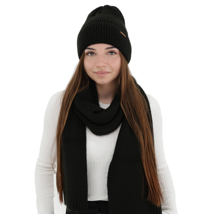 Ensemble d'hiver femme: bonnet et écharpe, beige, avec laine mérinos, Seala