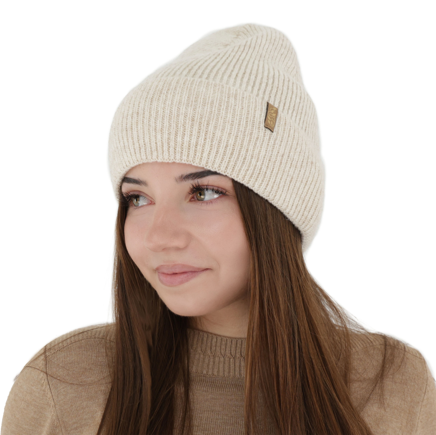 Bonnet d'hiver femme, beige, avec laine mérinos, Tahoe