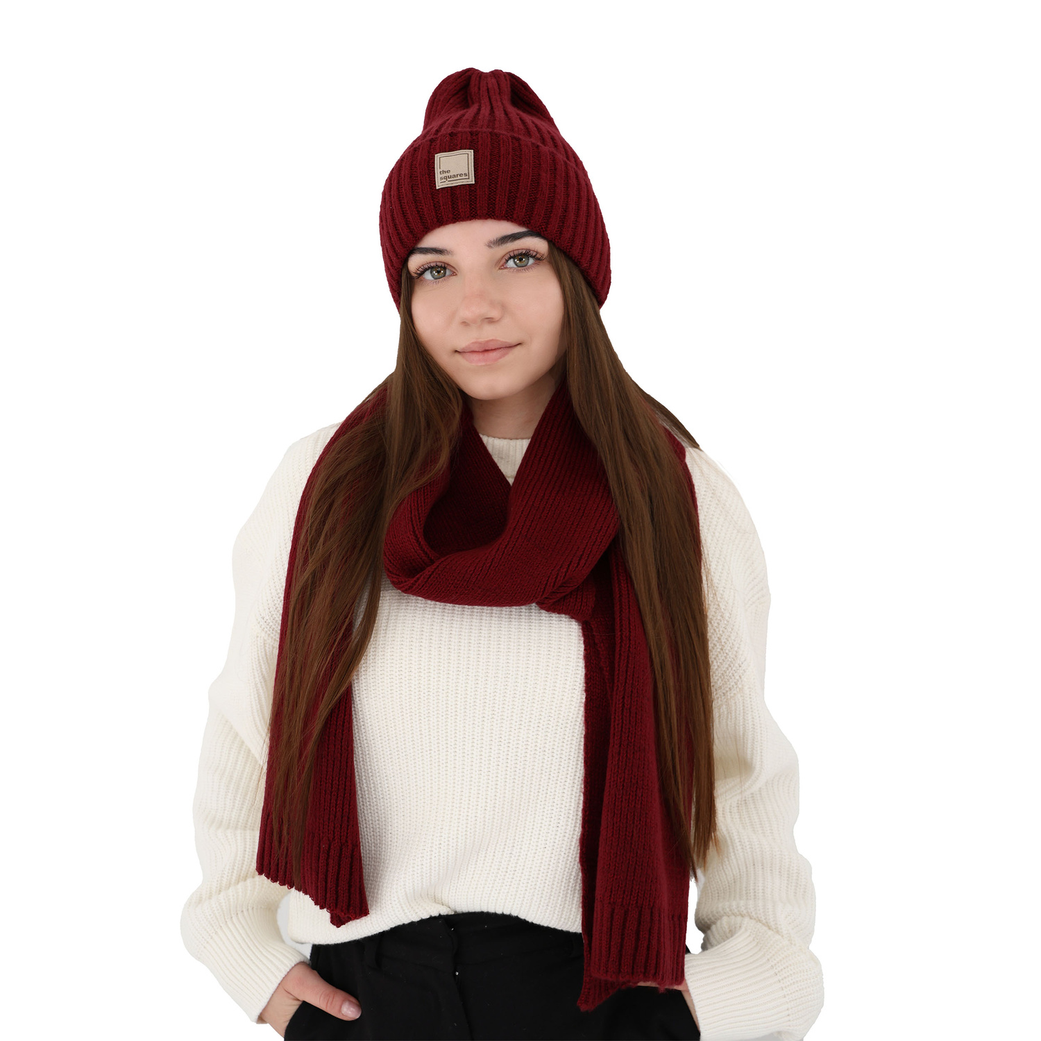 Écharpe d'hiver femme, rose, avec laine mérinos, Loretta