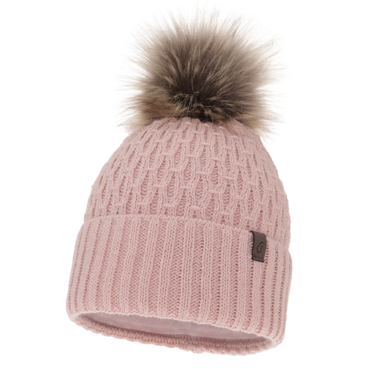 Bonnet d'hiver femme, rose, avec pompon, Gaba