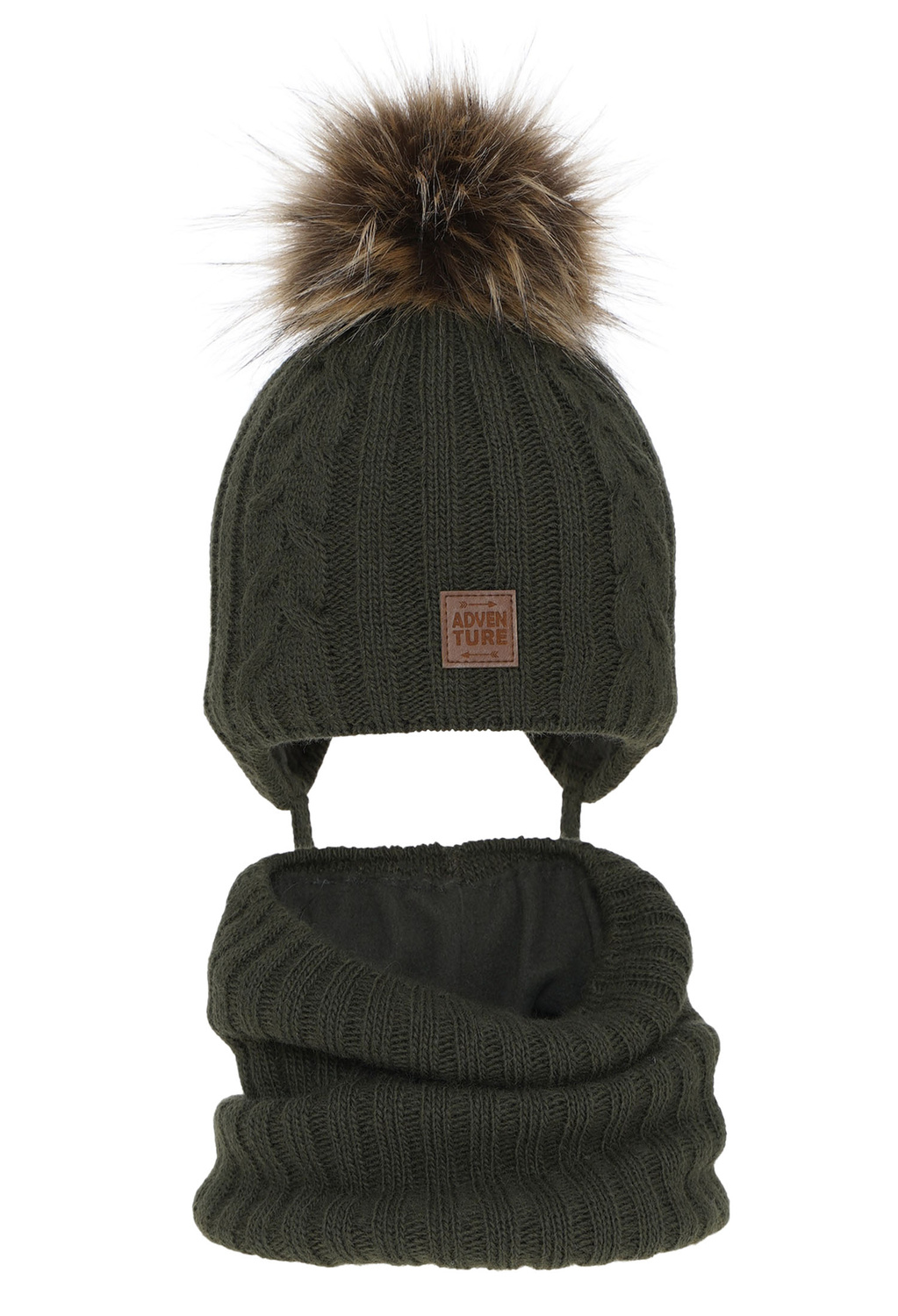 Ensemble d'hiver garçon: bonnet et snood, khaki, avec pompon, Casper