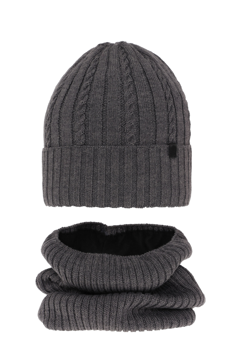 Ensemble d'hiver garçon: bonnet et snood, gris, avec laine mérinos, doublé de polaire, Kairo
