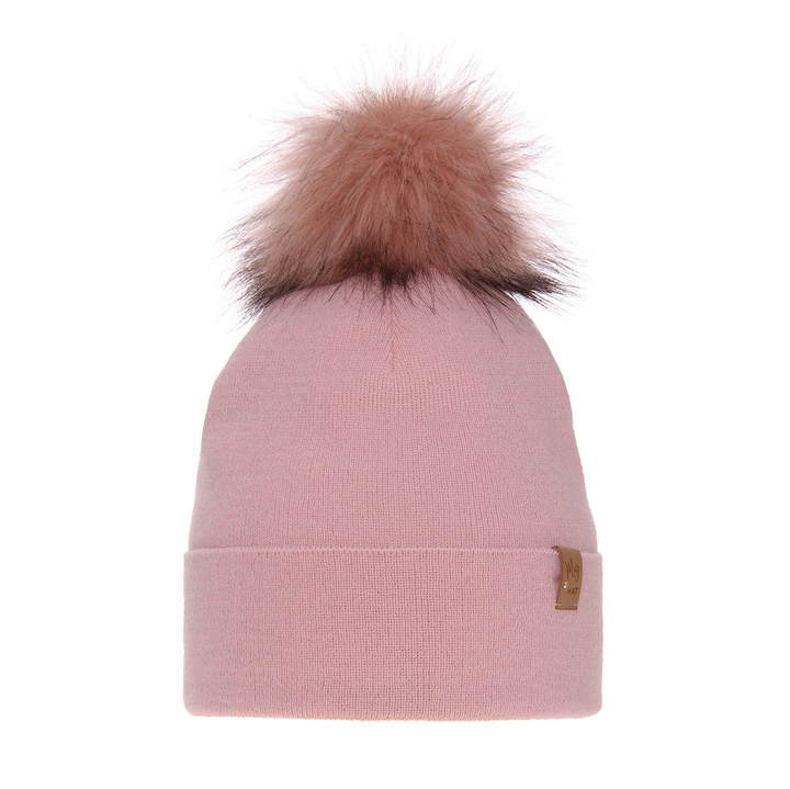 Bonnet d'hiver femme, rose, avec pompon, Kalia