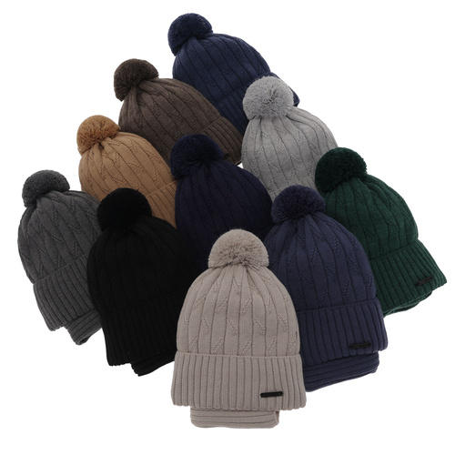 Ensemble d'hiver garçon: bonnet et snood, bleu, avec pompon, avec laine mérinos, Talar