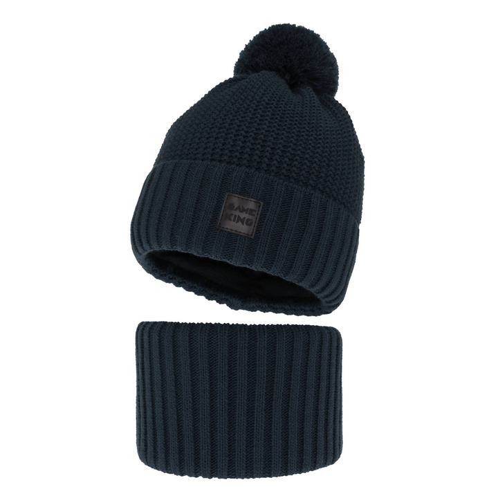 Ensemble d'hiver garçon: bonnet et snood, bleu marine, Conan