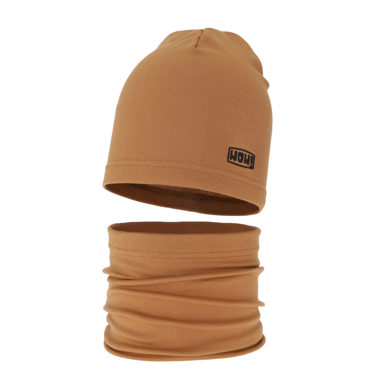 Ensemble automne/printemps garçon: bonnet et snood, camel, en coton, Frizer