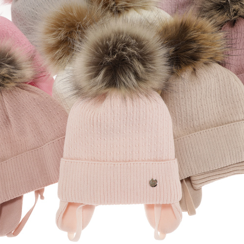 Ensemble d'hiver fille: bonnet et snood, violet, avec liens, avec pompon, Debra