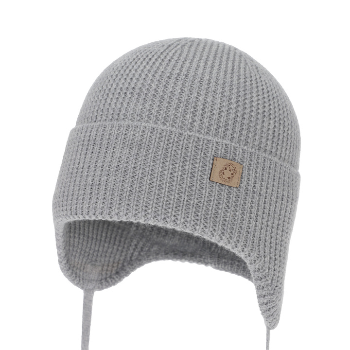 Bonnet d'hiver/automne/printemps garçon, gris, 100% Laine Mérinos, avec liens, Bakadi
