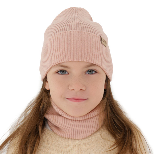 Ensemble automne/printemps fille: bonnet et snood, rose, 100% laine mérinos, Magenta