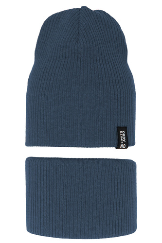 Ensemble automne/printemps garçon: bonnet et snood, avec coton, bleu, Tunis