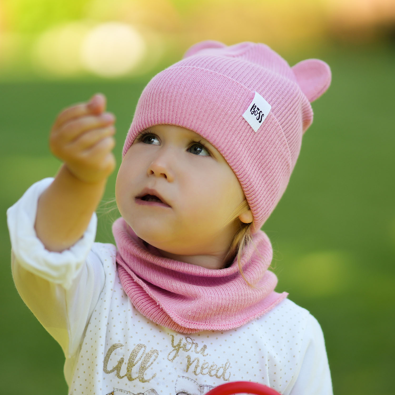 Ensemble automne/printemps fille: bonnet et snood, avec coton, rose, Kajra