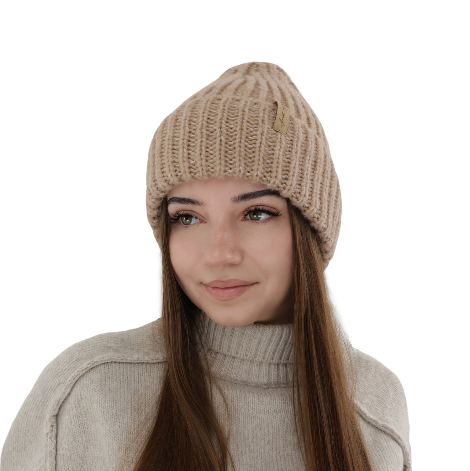 Bonnet d'hiver femme, beige, avec laine mérinos, Caro