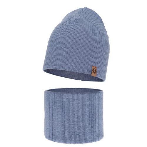 Ensemble automne/printemps garçon: bonnet et snood, bleu clair, avec laine mérinos, Richi