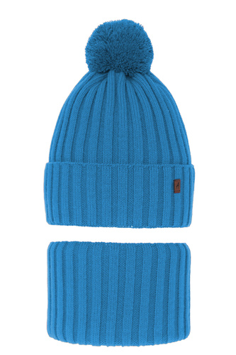 Ensemble d'hiver garçon: bonnet et snood, bleu, avec pompon, Wiliam