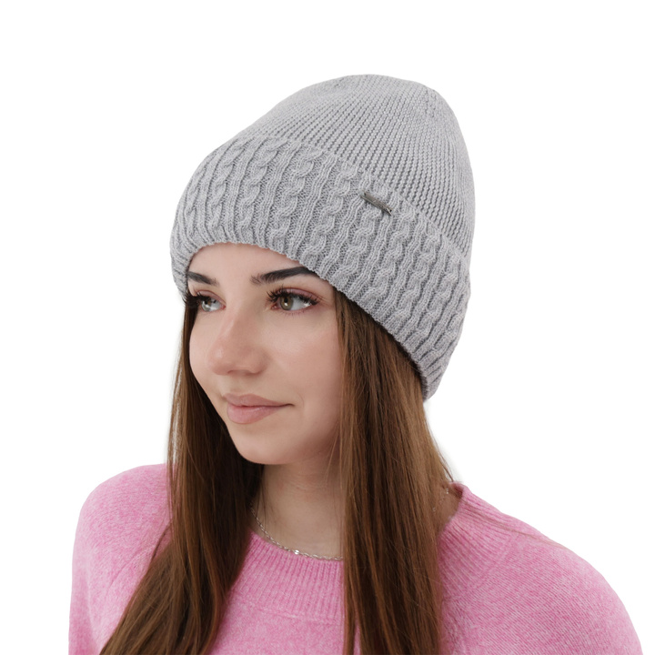 Bonnet d'hiver femme, grise, avec laine mérinos, Febe