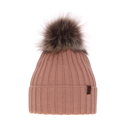 Bonnet d'hiver femme, hiver, rose, avec laine mérinos, Texa