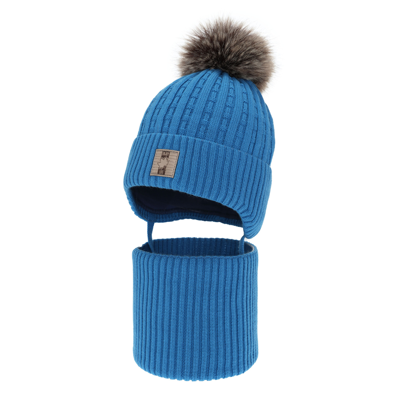 Ensemble d'hiver garçon: bonnet et snood, bleu, avec pompon, Fiamanto