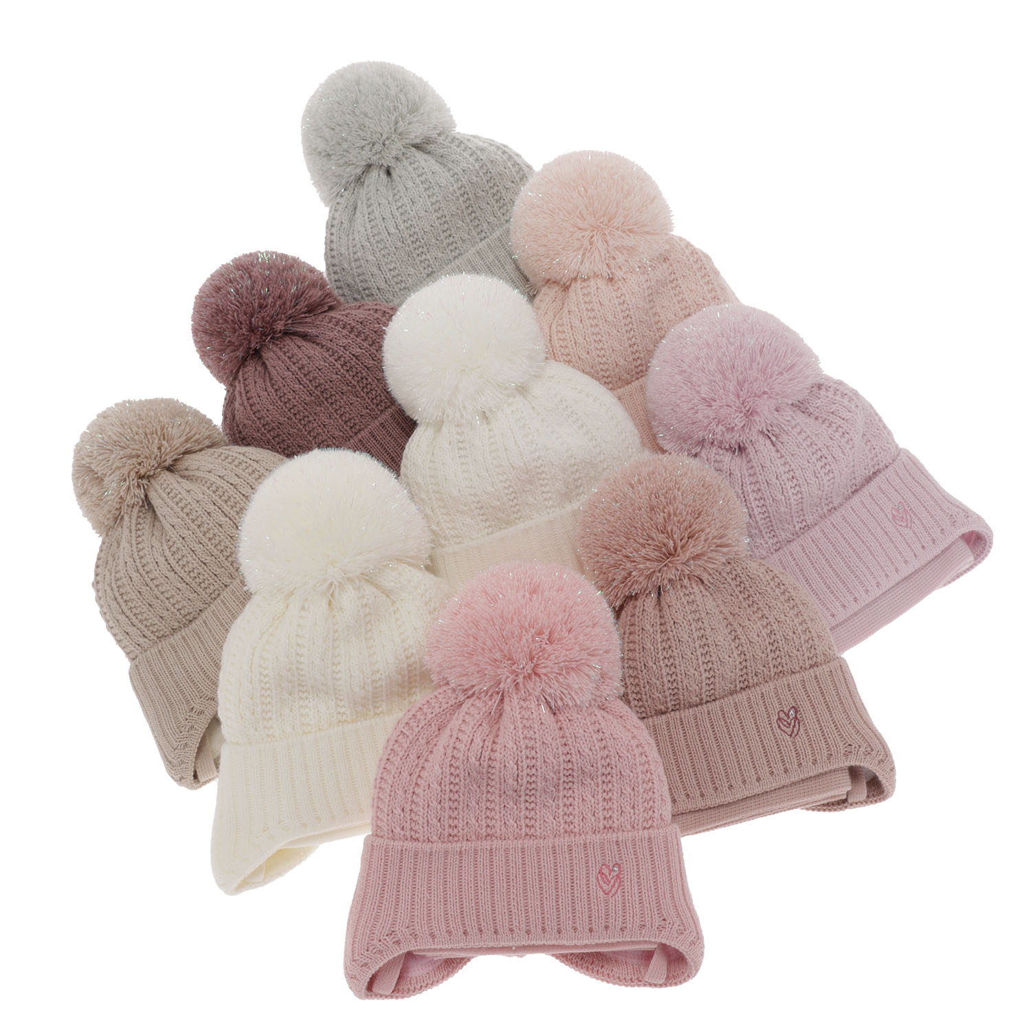 Ensemble d'hiver fille: bonnet et écharpe, rose, avec pompon, avec liens, Marisa