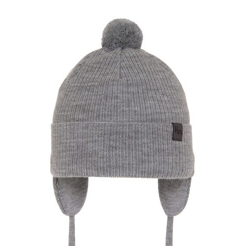Bonnet automne/printemps garçon, gris, avec pompon, avec liens, Axel