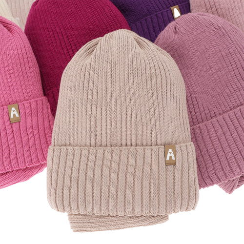 Ensemble d'hiver fille: bonnet et snood, violet, doublé de polaire, avec laine mérinos, Peggy