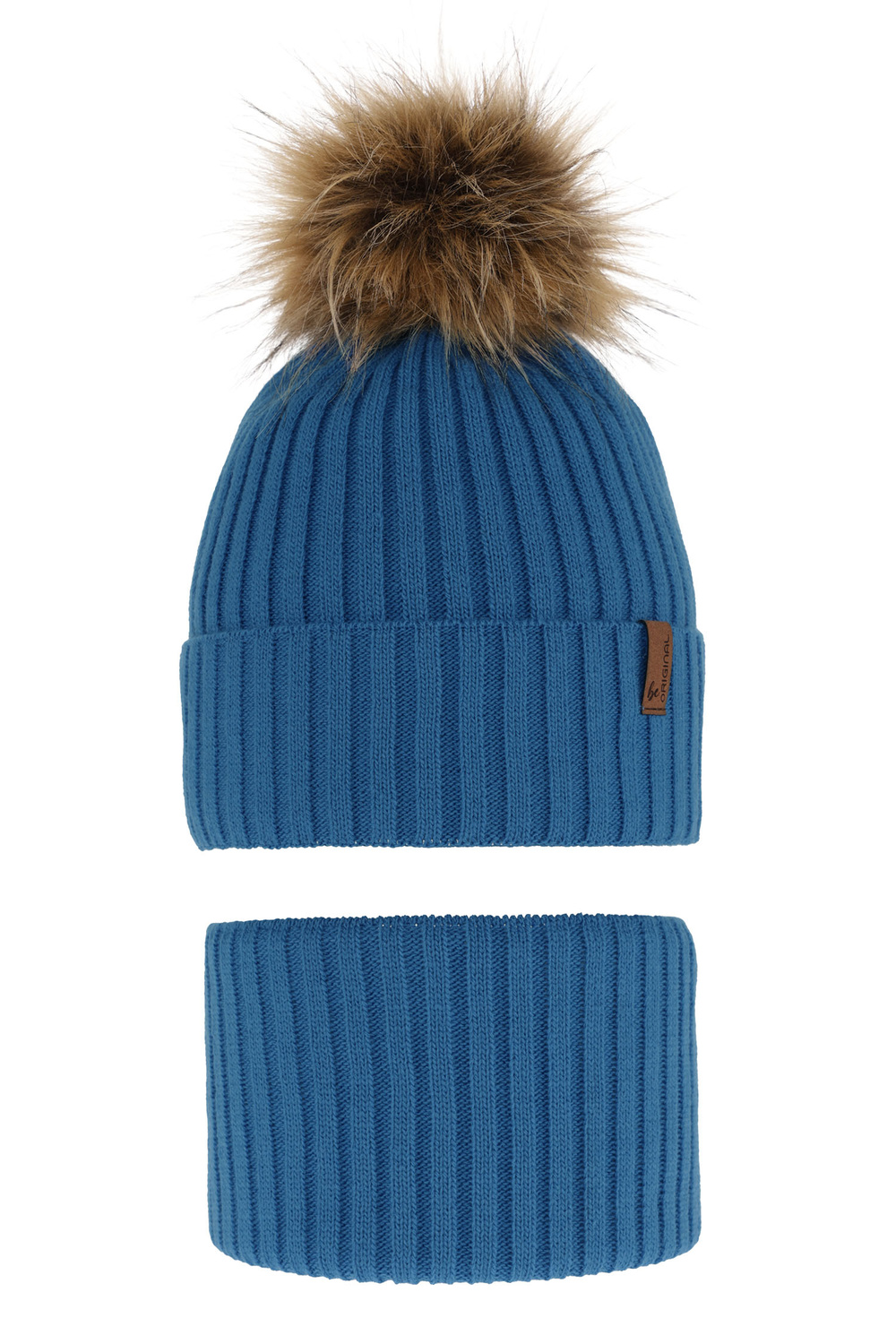 Ensemble d'hiver garçon: bonnet et snood, bleu, avec pompon, Onyks