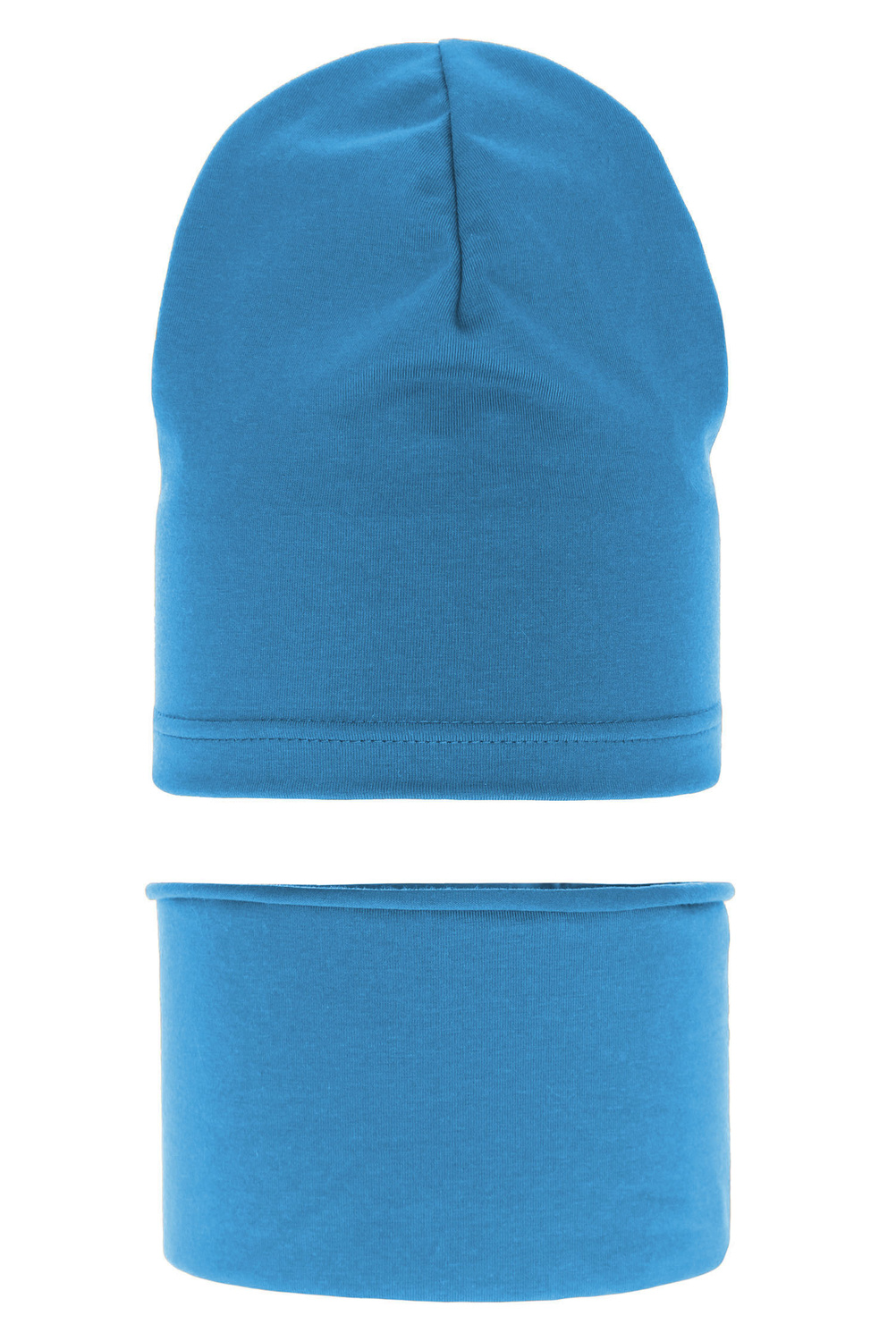 Ensemble automne/printemps garçon: bonnet et snood, bleu, en coton, Hazel